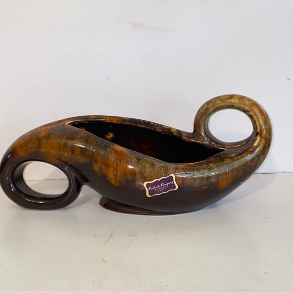 Vintage MCM Enchanto Company Burbank Calif Brown Drip Ceramic Console Planter - Picture 11 of 11
